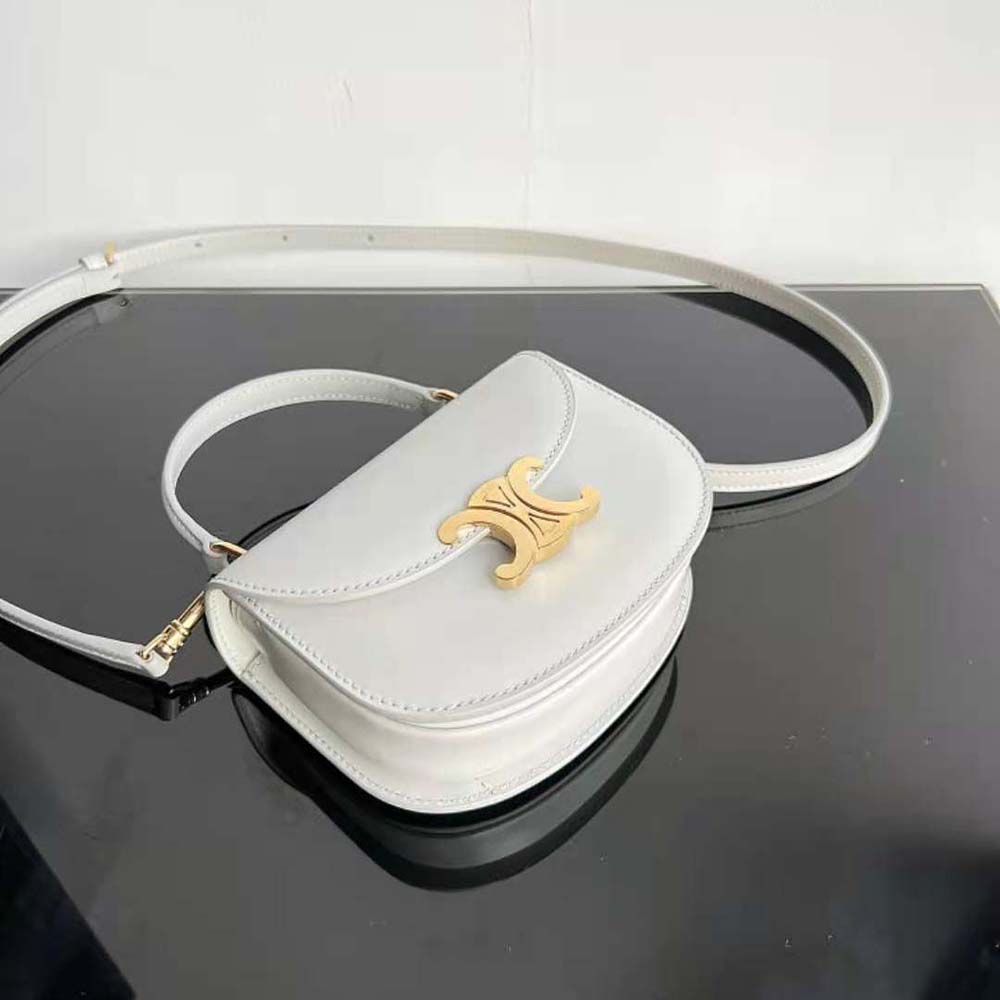 Celine Women Mini Besace Triomphe in Shiny Calfskin-White - image 4