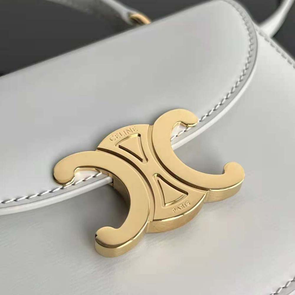 Celine Women Mini Besace Triomphe in Shiny Calfskin-White - image 10