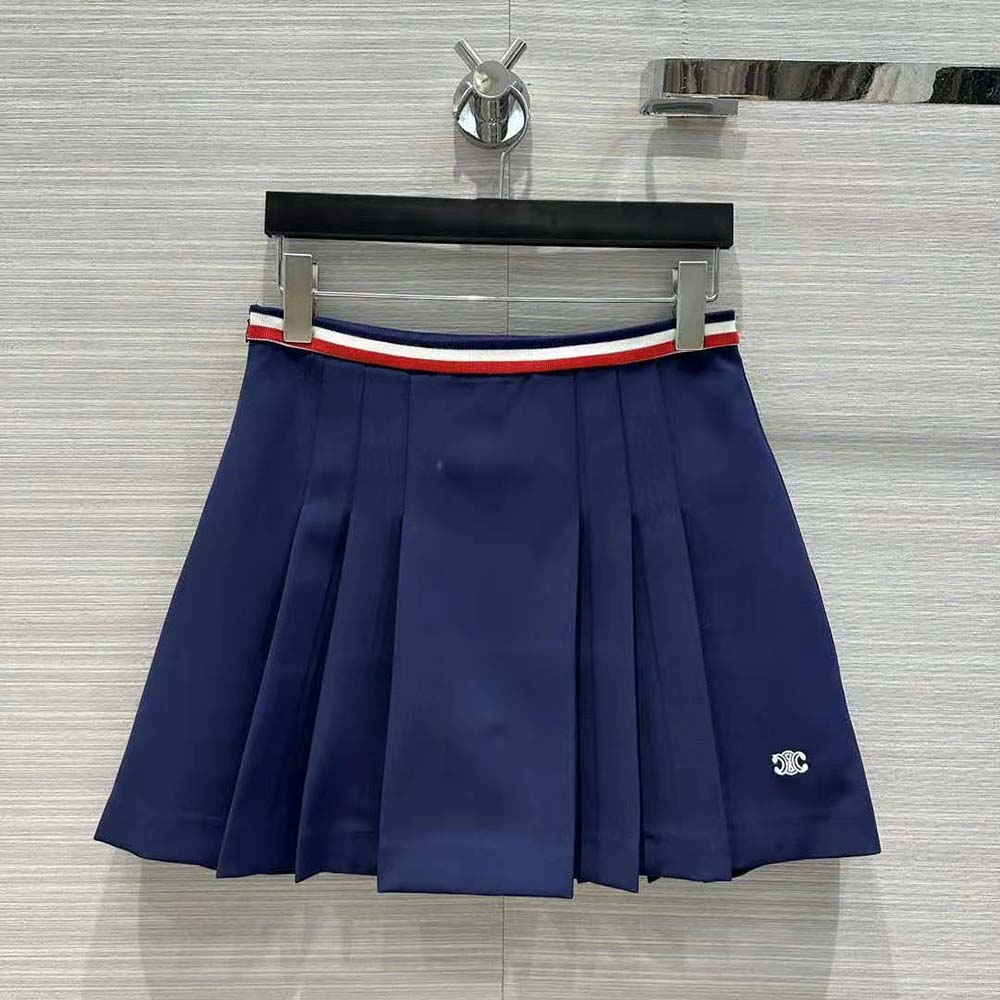 Close-up of pleated detail on Celine Women Pleated Mini Skirt navy