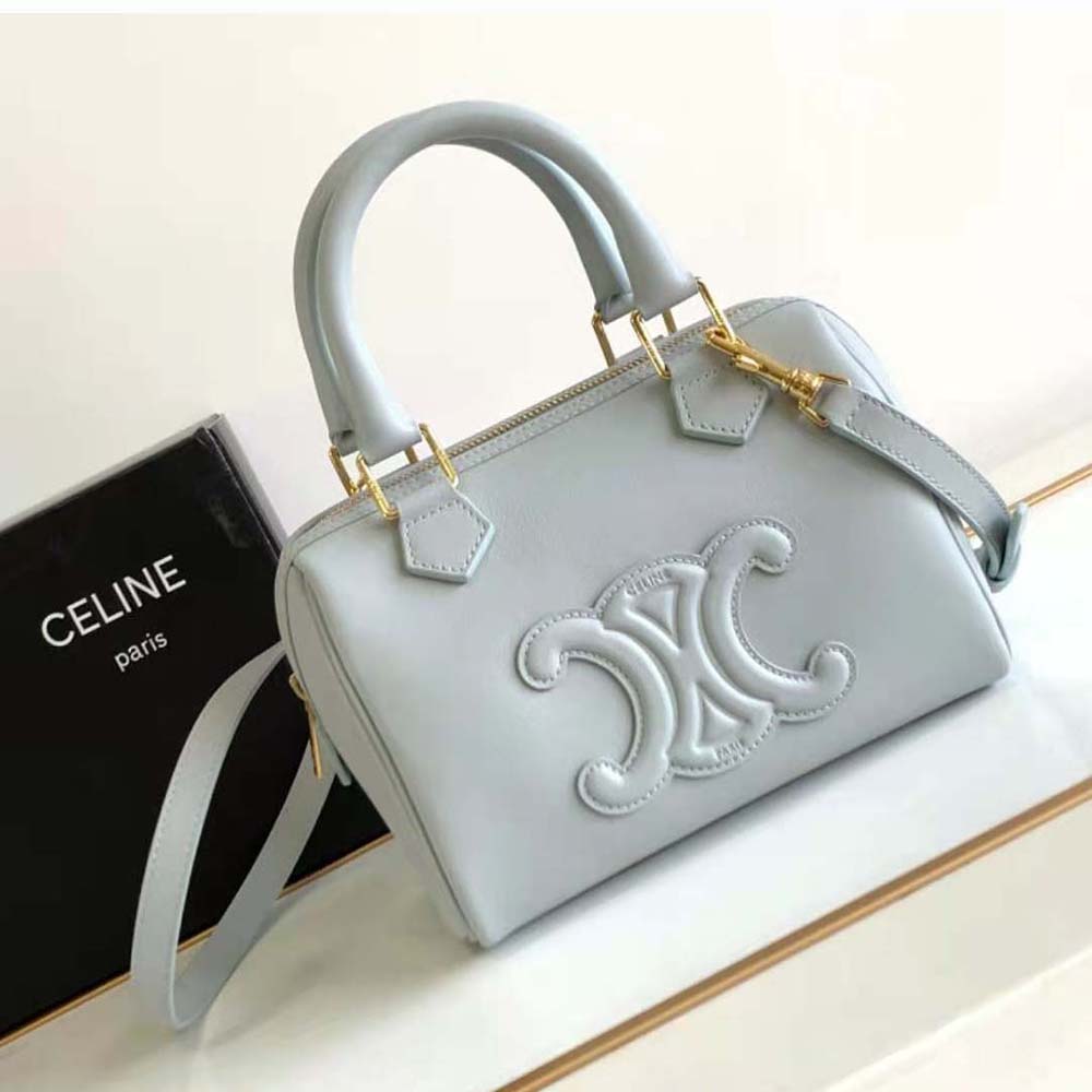 Close-up of signature Triomphe clasp on Celine Women Small Boston bag