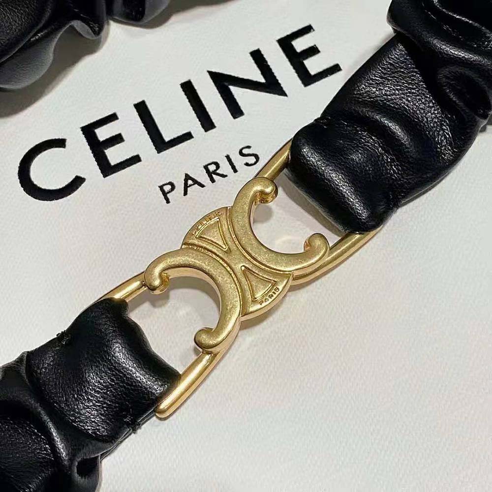 Celine Women Small Triomphe Scrunchy Belt in Lambskin-Black - image 4