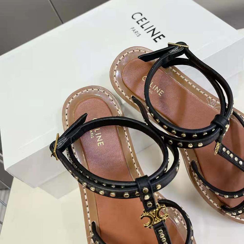 Celine Women Taillat Flat Sandal with Studs in Calfskin – Vegetal Tanning & Studs-Black - image 8