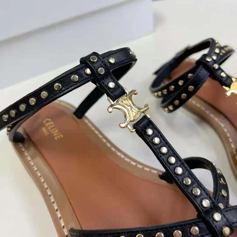 Celine Women Taillat Flat Sandal with Studs in Calfskin – Vegetal Tanning & Studs-Black - image 10