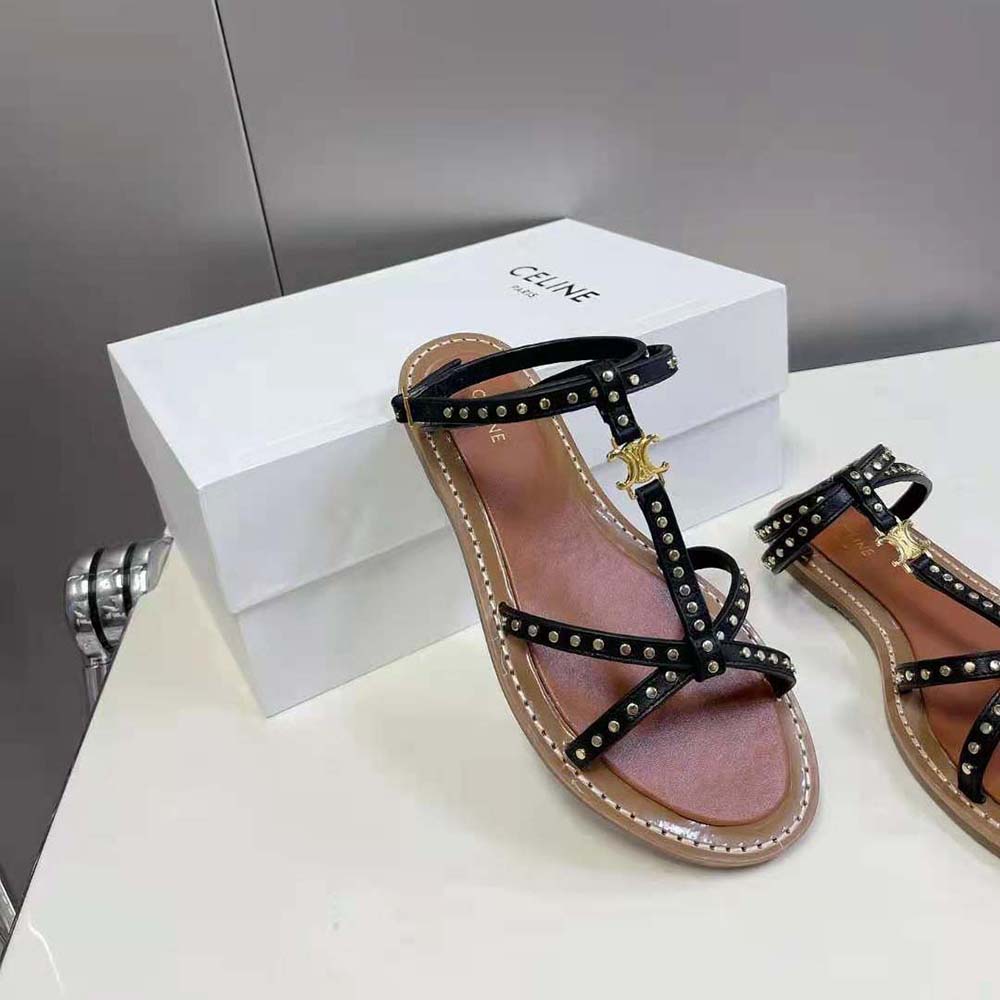 Celine Women Taillat Flat Sandal with Studs in Calfskin – Vegetal Tanning & Studs-Black - image 6