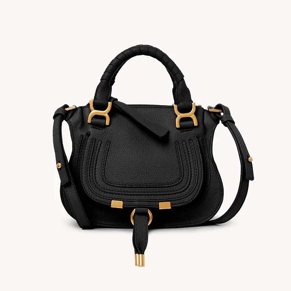 Front angle of Chloe Women Marcie Mini Double Carry Bag-Black showing double handles