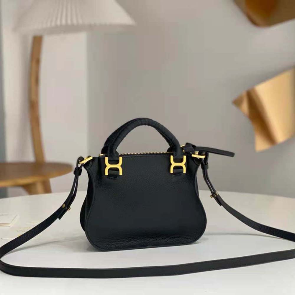 Side profile of Chloe Women Marcie Mini Double Carry Bag-Black highlighting silhouette