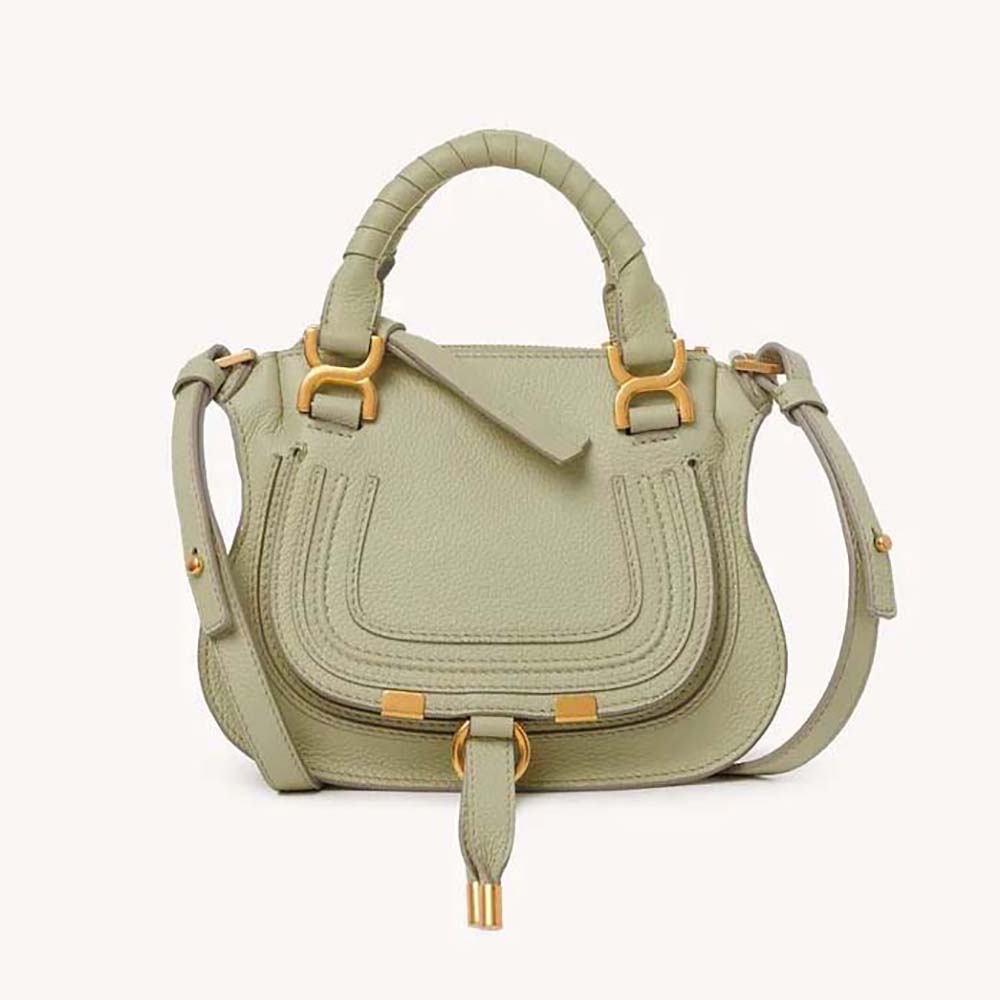 Front view of Chloe Women Marcie Mini Double Carry Bag-Green with braided handles