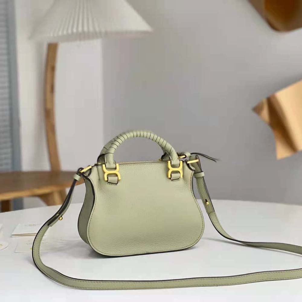Side angle showing compact silhouette of Chloe Women Marcie Mini Double Carry Bag-Green
