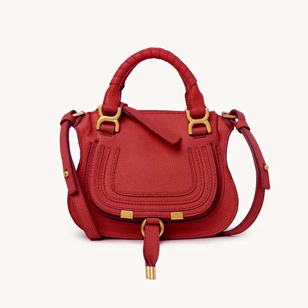 Front view of Chloe Women Marcie Mini Double Carry Bag-Red showing clasp
