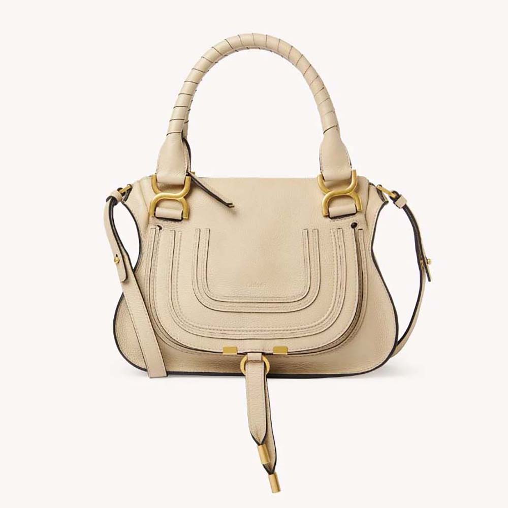 Front view of Chloe Women Marcie Small Double Carry Bag-Beige with handles