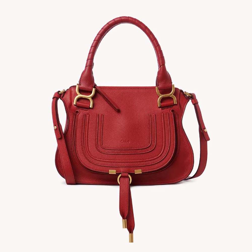 Front view of Chloe Women Marcie Small Double Carry Bag-Red showing braided detail