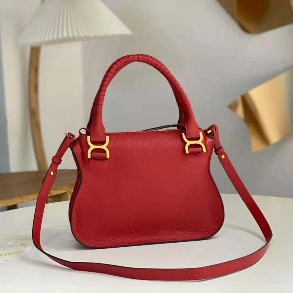 Side angle of Chloe Women Marcie Small Double Carry Bag-Red highlighting silhouette