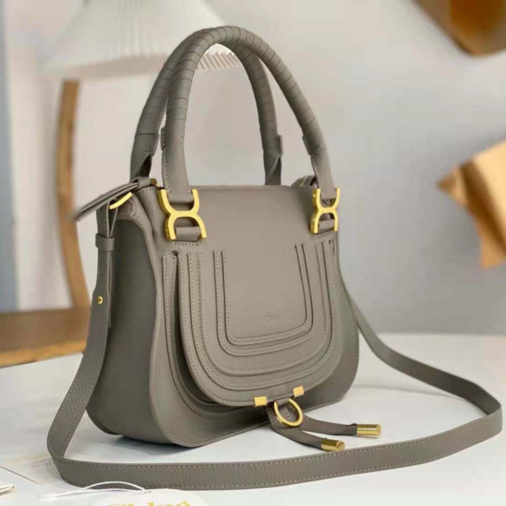 Side angle highlighting the dual compartments of Chloe Women Marcie Small Double Carry Bag-Silver