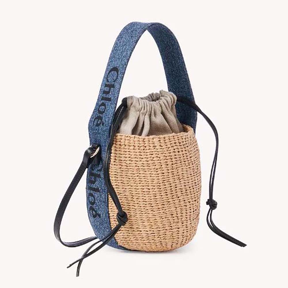 Front view of Chloe Women Small Woody Basket-Navy woven bag