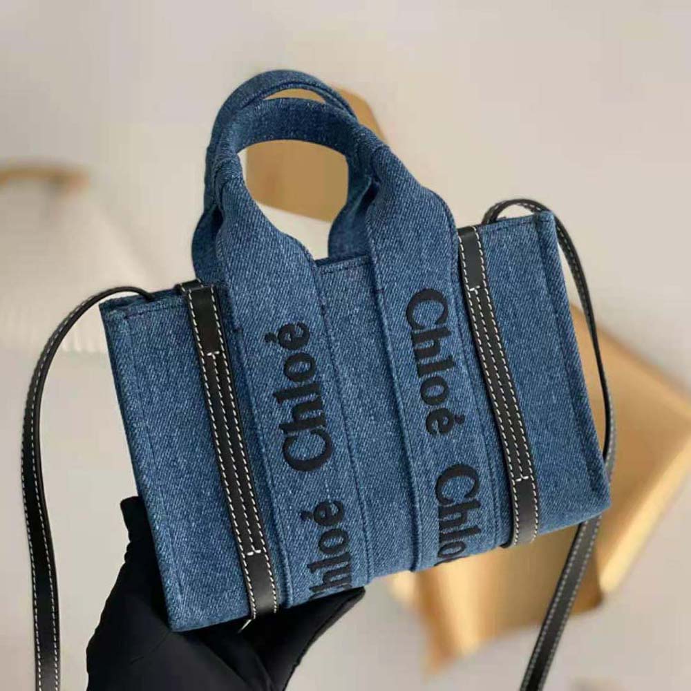 Chloe Women Small Woody Tote Bag-Navy - image 4