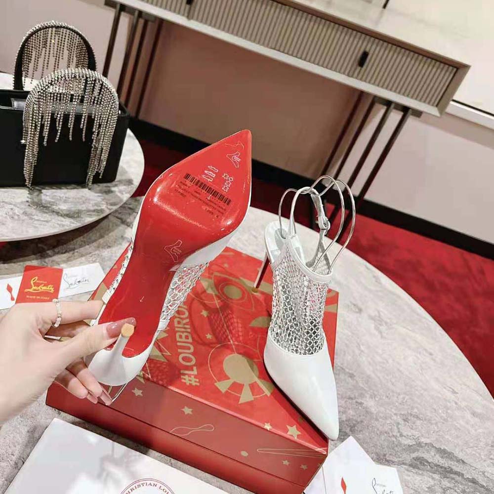 Christian Louboutin Women Plougesta Pump Strass in 100 mm Heel Height-White - image 10