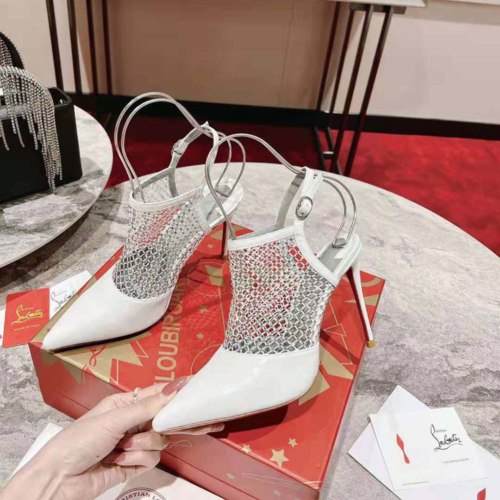Christian Louboutin Women Plougesta Pump Strass in 100 mm Heel Height-White - image 5