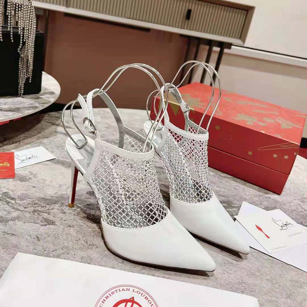 Christian Louboutin Women Plougesta Pump Strass in 100 mm Heel Height-White - image 4
