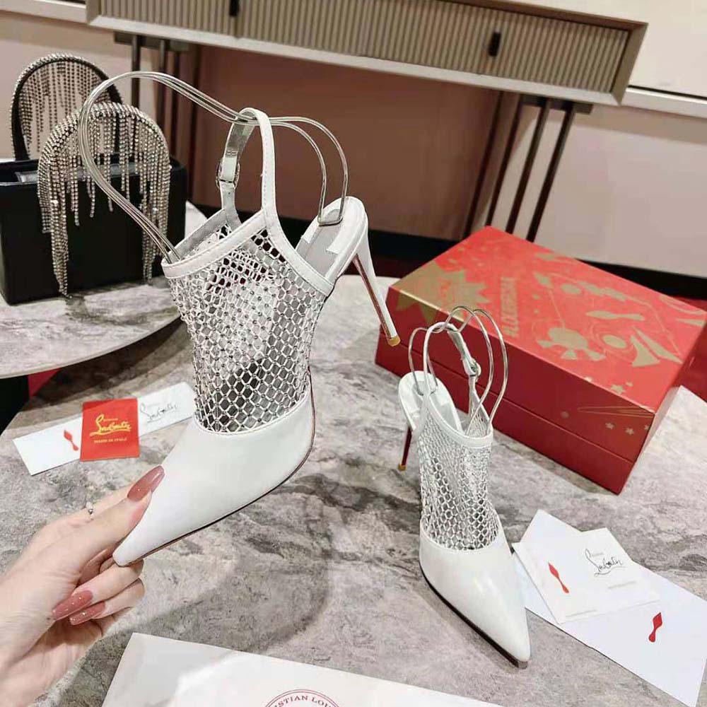 Rear view showing iconic red sole on Christian Louboutin Plougesta Pump