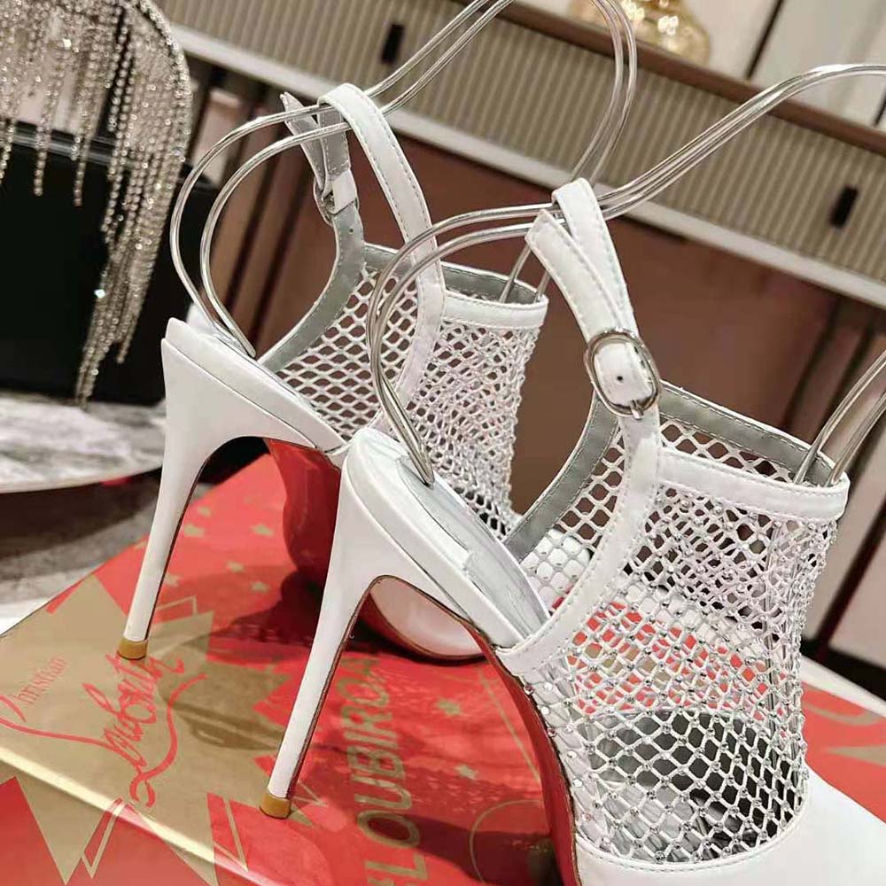 Christian Louboutin Women Plougesta Pump Strass in 100 mm Heel Height-White - image 9