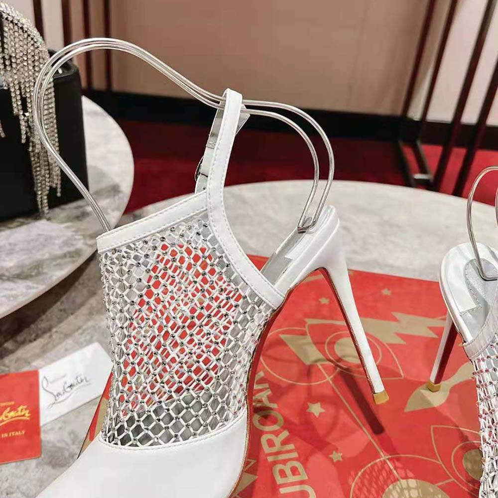 Christian Louboutin Women Plougesta Pump Strass in 100 mm Heel Height-White - image 8