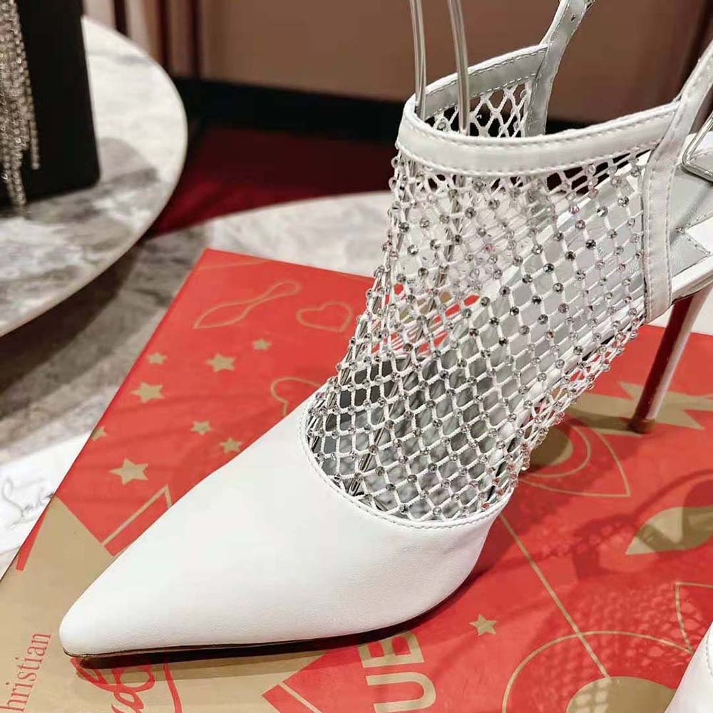 Christian Louboutin Women Plougesta Pump Strass in 100 mm Heel Height-White - image 7