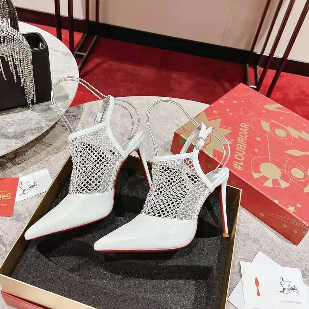 Christian Louboutin Women Plougesta Pump Strass in 100 mm Heel Height-White - image 6