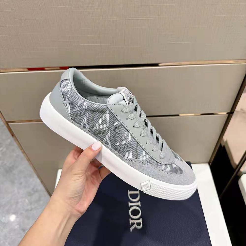 Top view of Dior Men B101 Sneaker Dior Gray highlighting smooth leather and silhouette