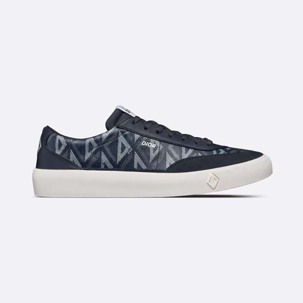 Side view of Dior Men B101 Sneaker Navy Blue with lace detailing