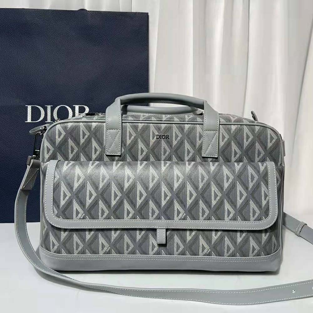 Close-up of Dior gray CD diamond canvas and calfskin detail