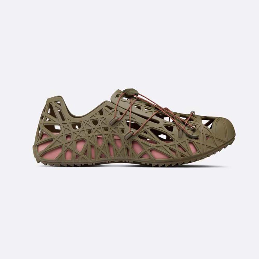 Side view of Dior Men Warp Sandal Khaki Cosmo Rubber with warped cannage motif