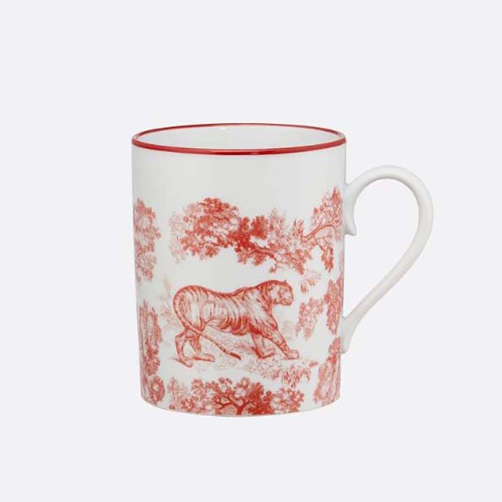 Front view of Dior Umisex Mug Red Toile De Jouy showing red pattern