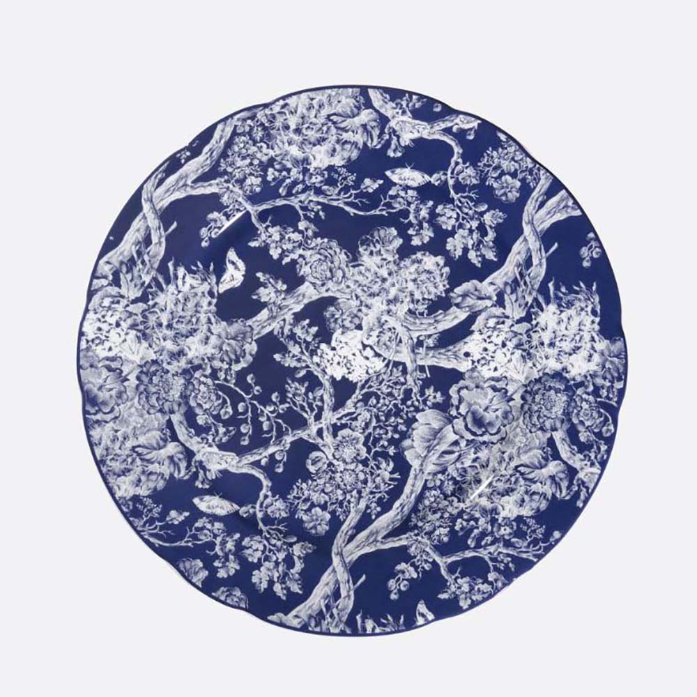 Front view of Dior Unisex Decorative Plate Blue Toile de Jouy Hydrangea