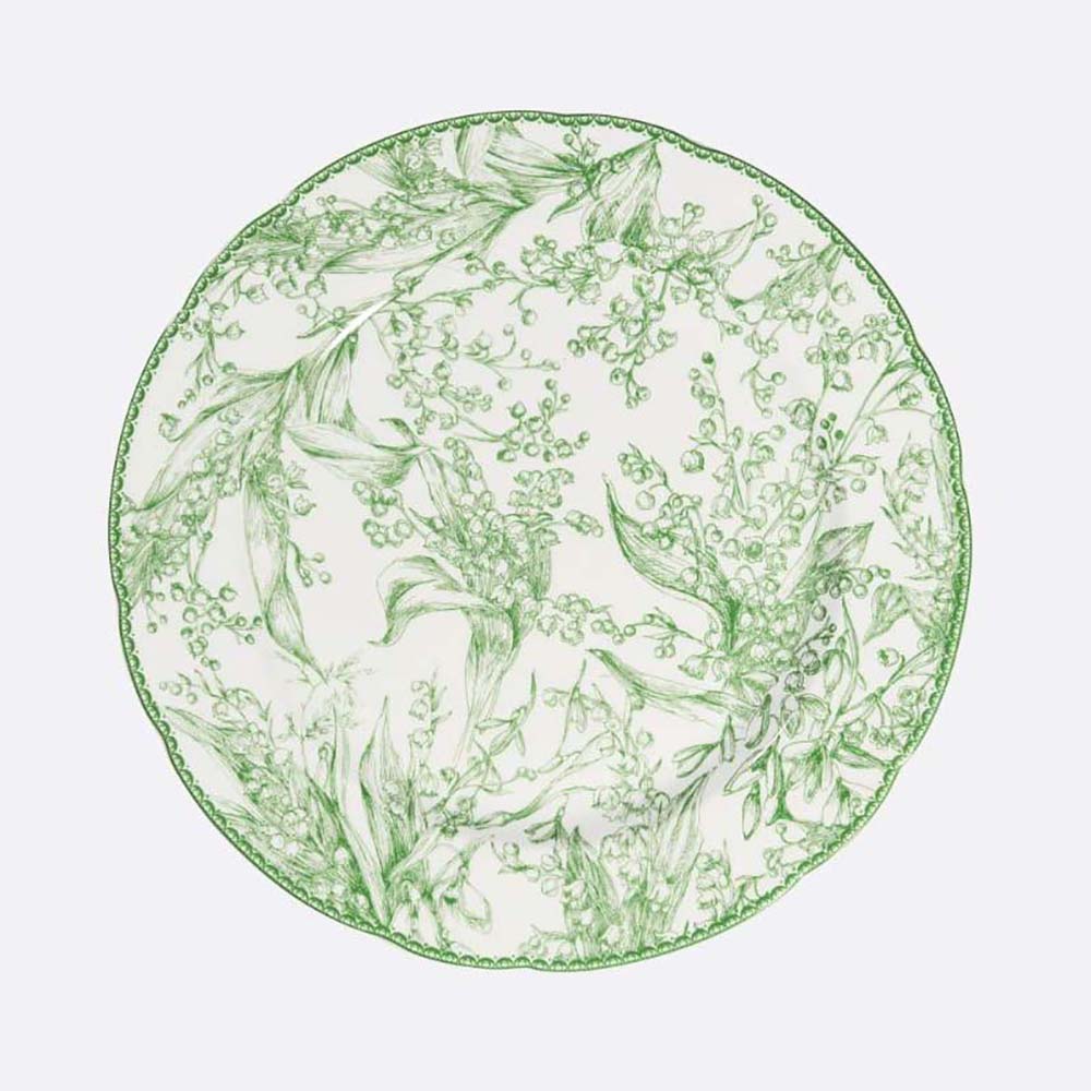 Top view of Dior Unisex Decorative Plate Green New Lily of the Valley