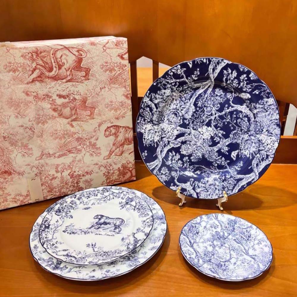 Dior Unisex Dessert Plate Blue Toile de Jouy Tiger - image 4