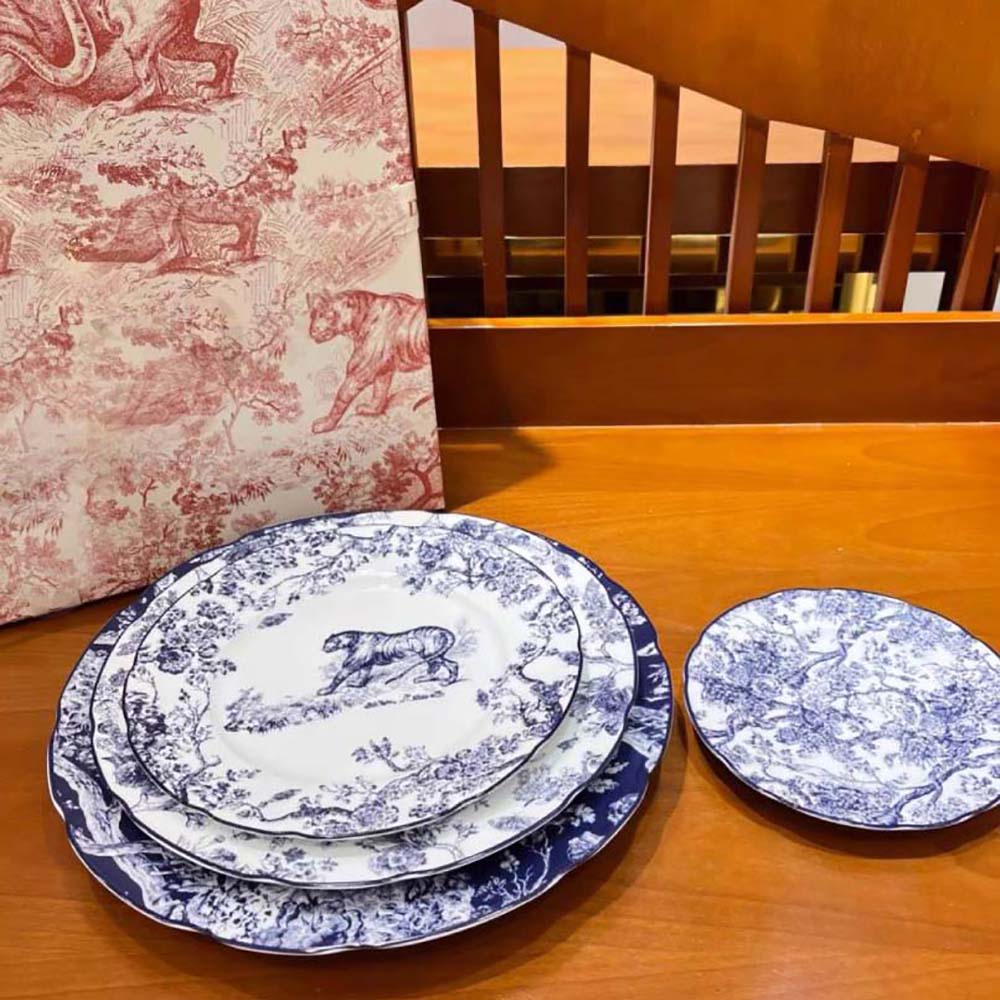 Dior Unisex Dessert Plate Blue Toile de Jouy Tiger - image 5