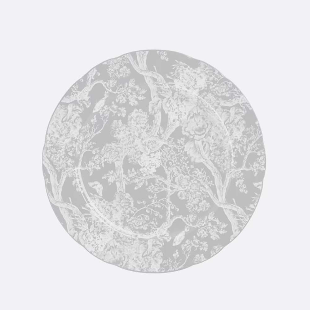 Top view of Dior Unisex Dessert Plate Gray Toile de Jouy Hydrangea