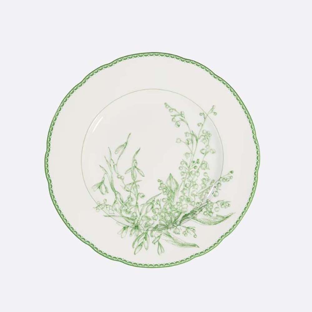 Top view of Dior Unisex Dessert Plate Green New Lily of the Valley