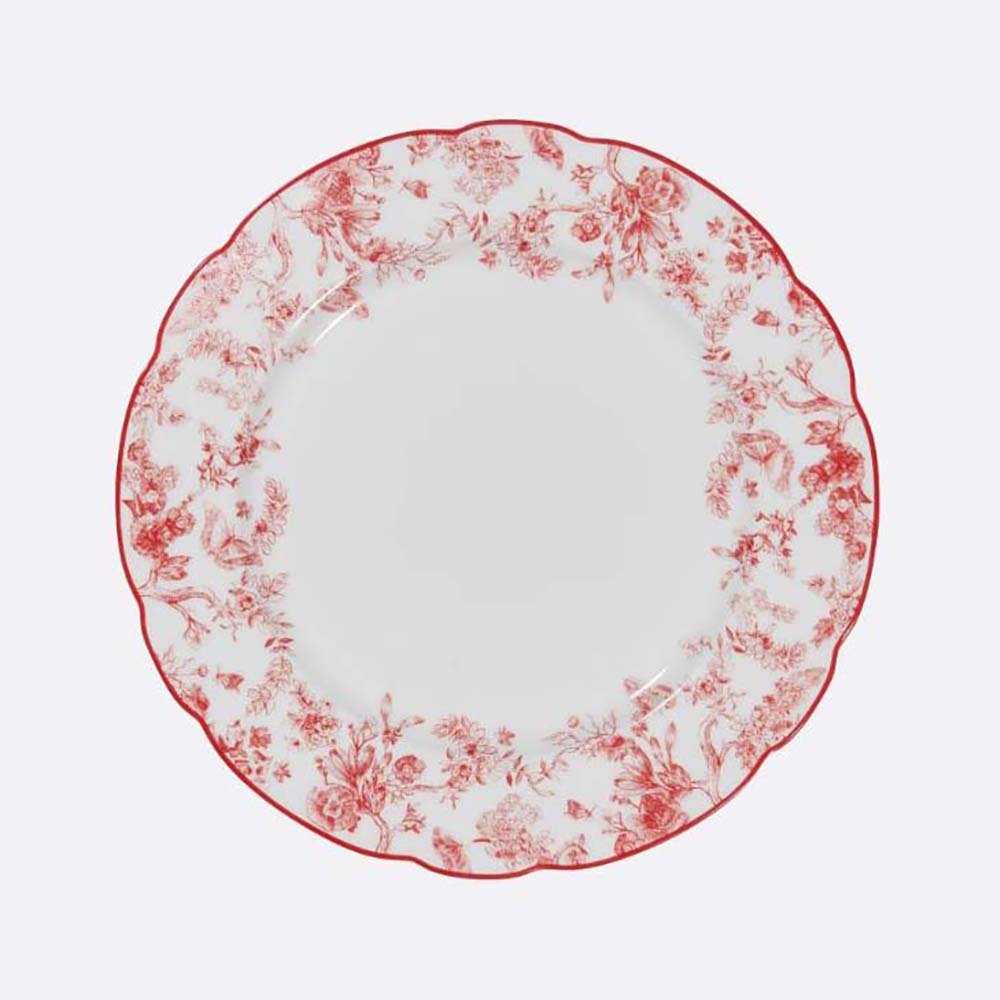 Top view of Dior Unisex Dinner Plate Red Toile de Jouy with vivid red pattern
