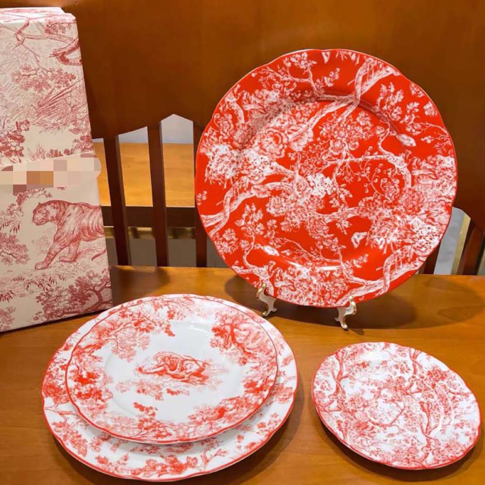 Dior Unisex Dinner Plate Red Toile de Jouy - image 4