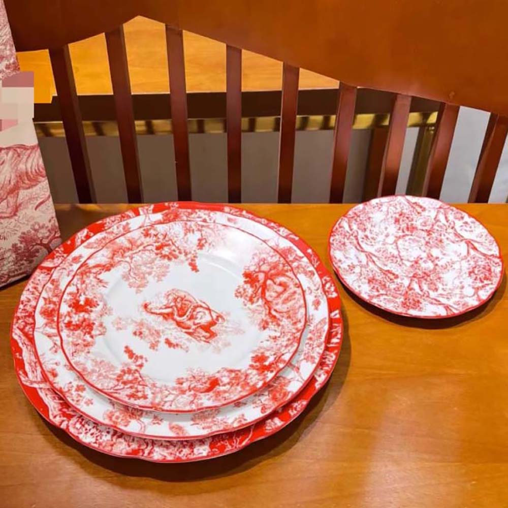 Dior Unisex Dinner Plate Red Toile de Jouy - image 5