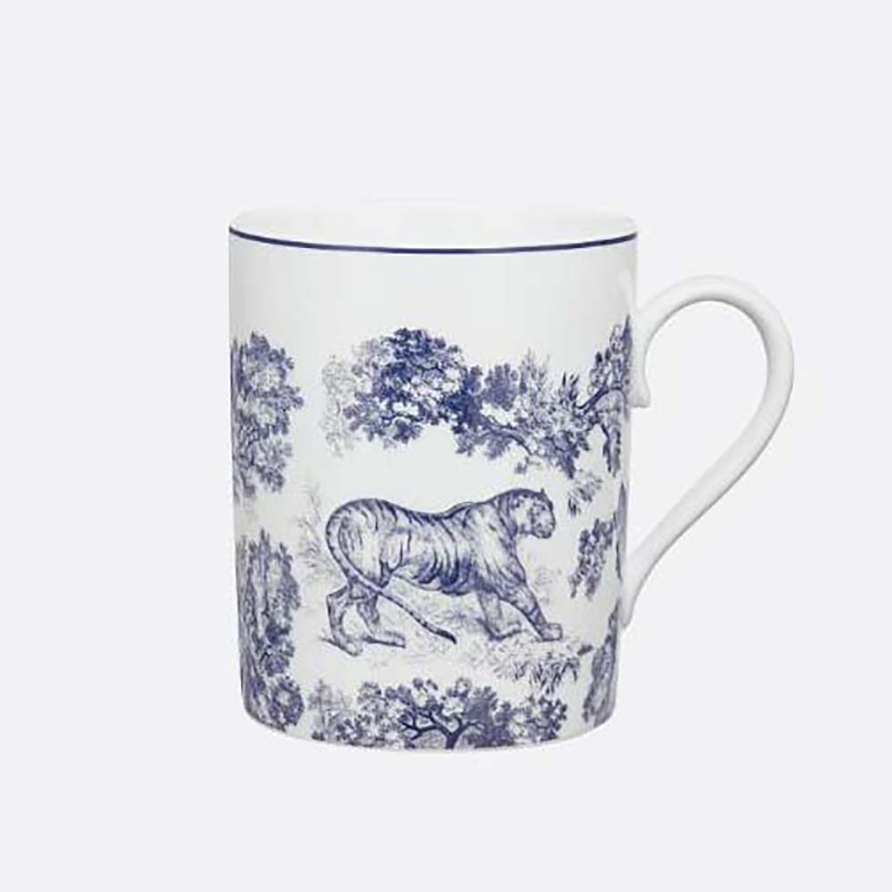 Side view of Dior Unisex Mug Blue Toile De Jouy with handle visible