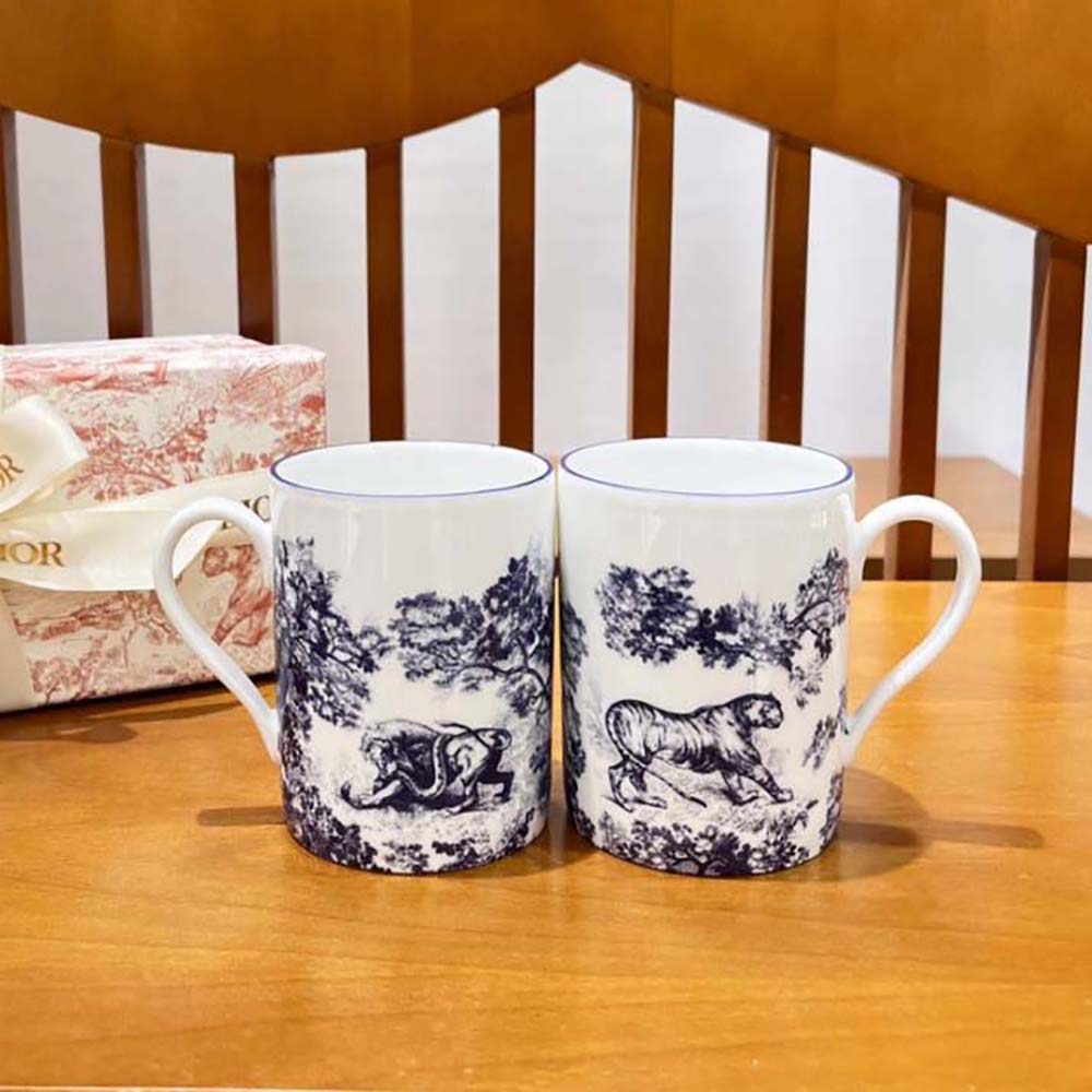 Top-down angle showing interior and rim detail of Dior Unisex Mug Blue Toile De Jouy