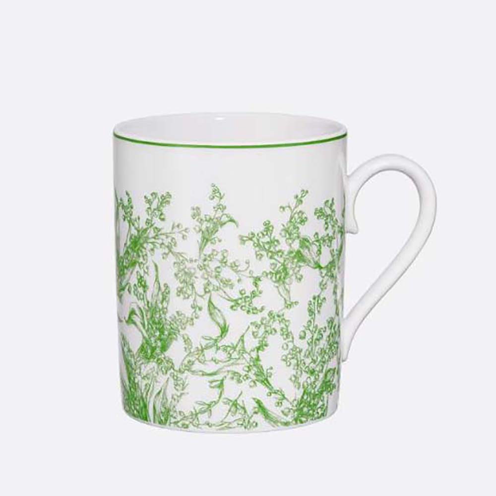 Front view of Dior Unisex Mug Green New Lily of the Valley with floral print