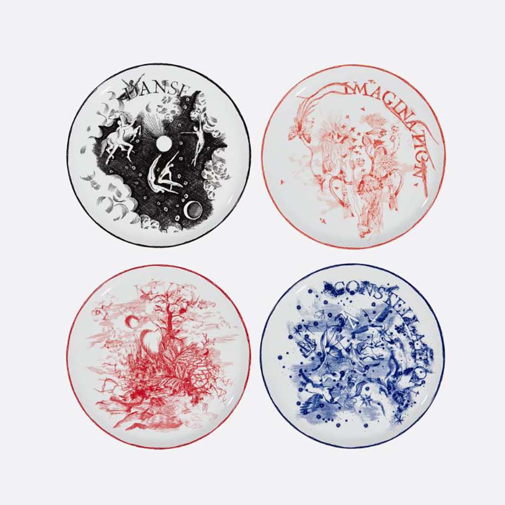 Close-up of Dior Unisex Set of 4 Dinner Plates multicolor design
