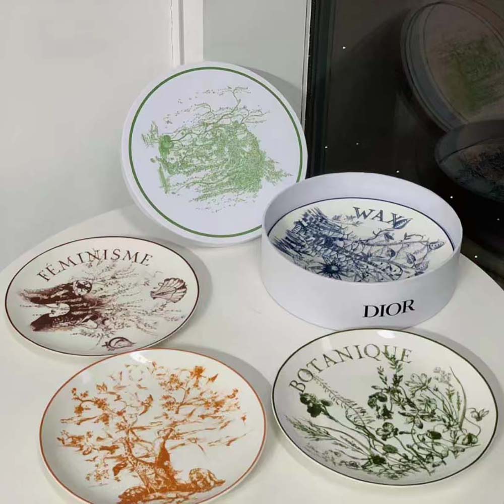 Close-up detail of ABCDIOR motifs on Dior Unisex Set of 4 Dinner Plates