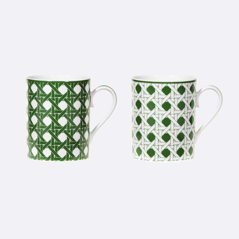 Front angle view of Dior Unisex Set of Two Mugs Green Cannage Provence