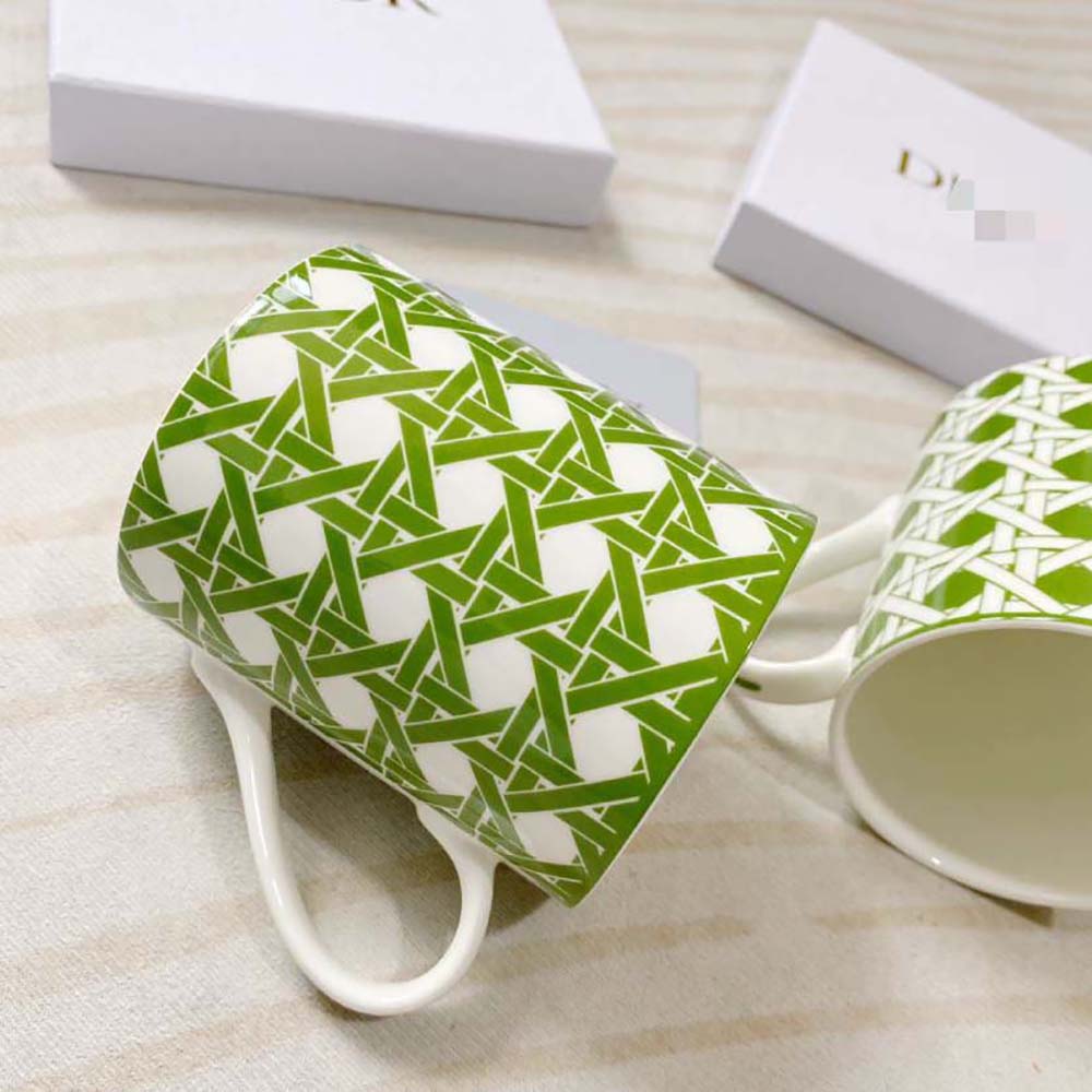 Dior Unisex Set of Two Mugs Green Cannage Provence - image 4