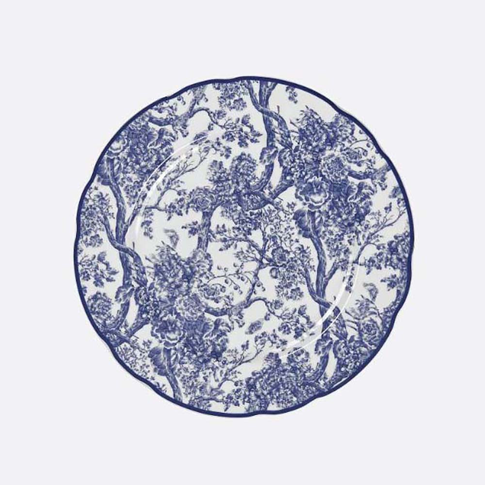 Front view of Dior Unisex Side Plate Blue Toile de Jouy with signature pattern