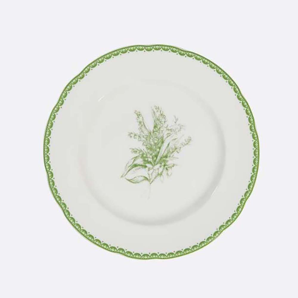 Front view of Dior Unisex Side Plate Green New Lily of the Valley